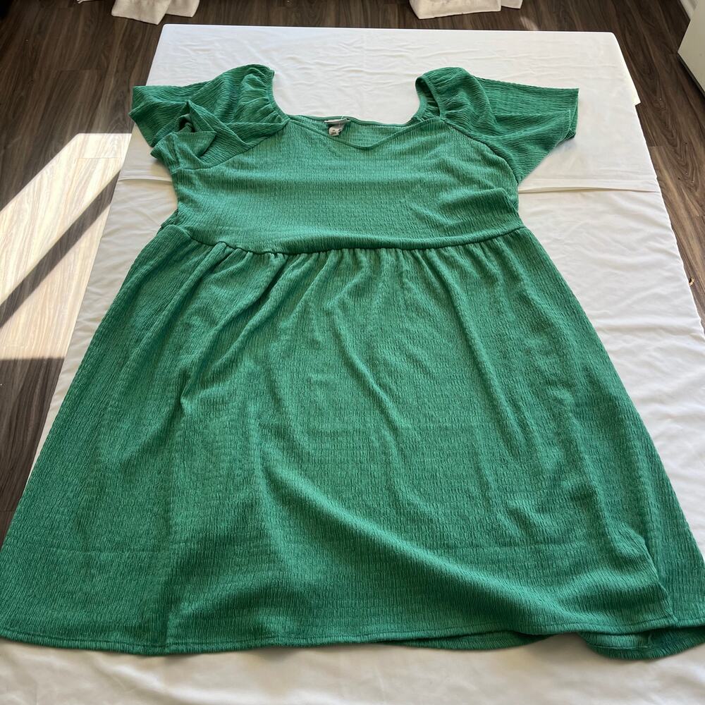 Ava & Viv Green Textured A Line Flutter Sleeve Dr… - image 2